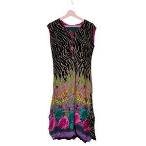 Vintage Boho Sleeveless Dress M Colorful maximalist Floral Print mix‎ Artsy